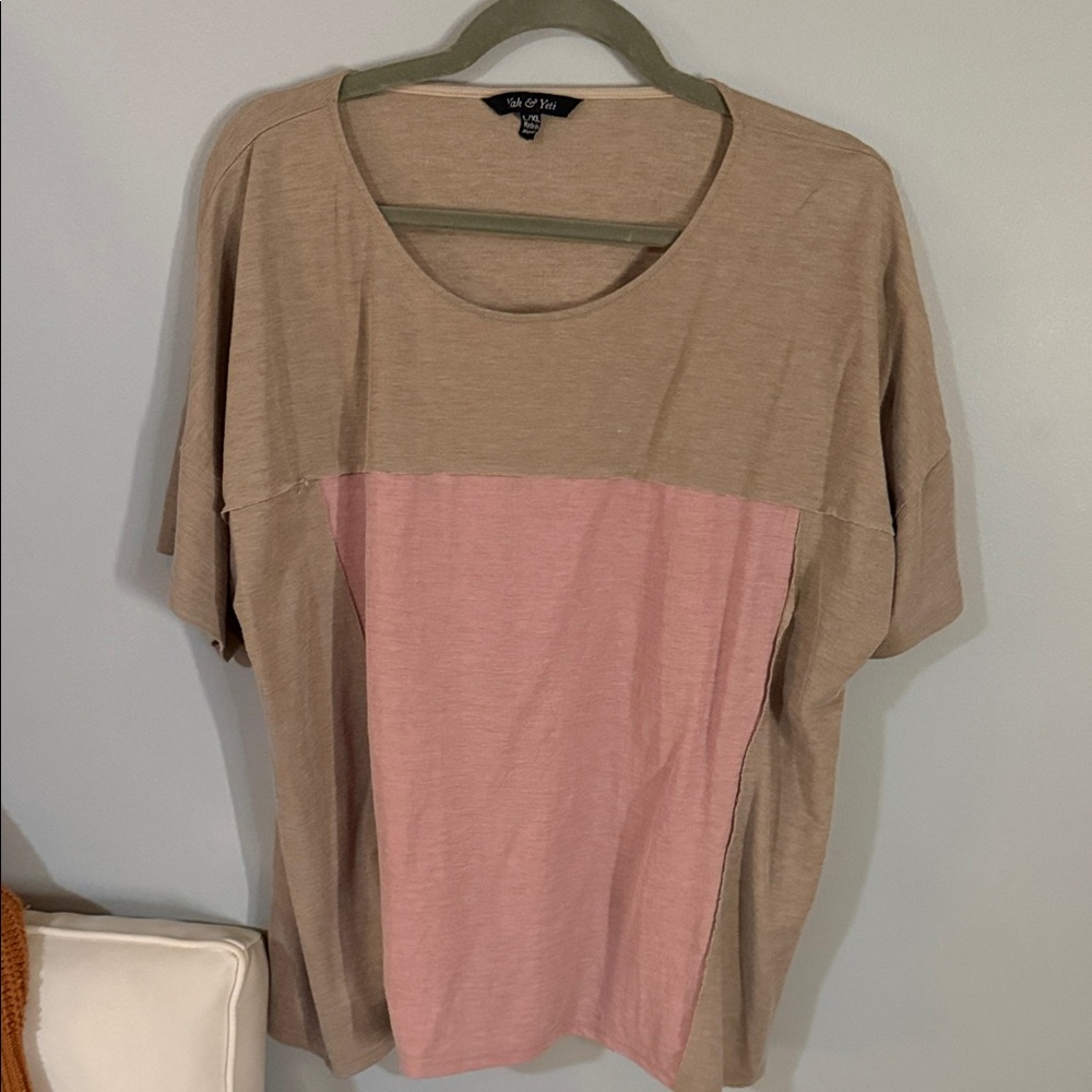 Casual Pink and Tan Short Sleeve Top